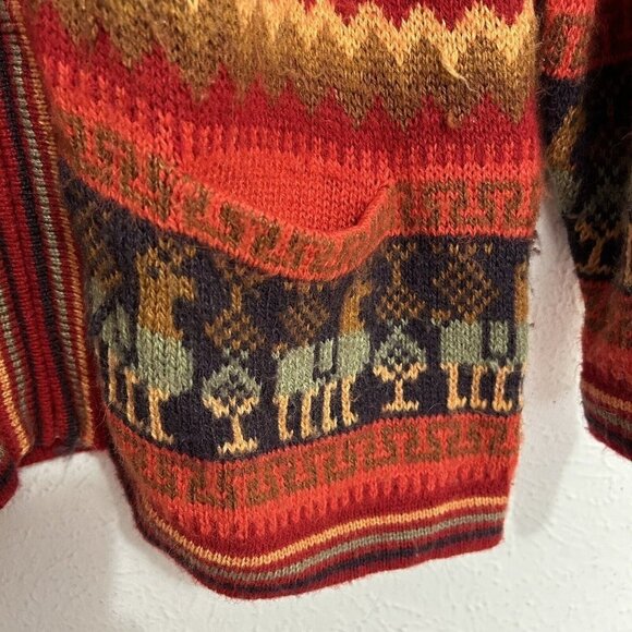 Arcohi's VTG 90s 100% Alpaca Wool Cardigan Sweater Lama Novelty Print Colorful - Picture 5 of 10